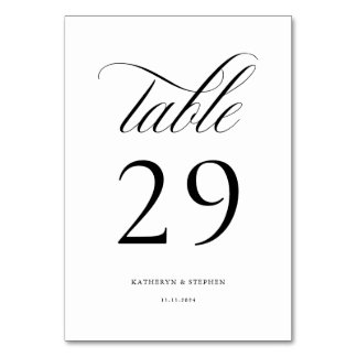 Classic Script Elegant Wedding Table Number 29 Kaart