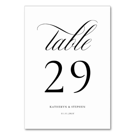 Classic Script Elegant Wedding Table Number 29 Kaart (Achterkant)