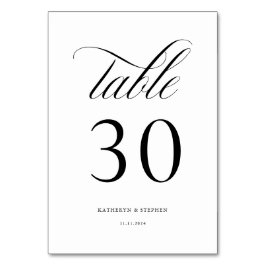 Classic Script Elegant Wedding Table Number 30 Kaart