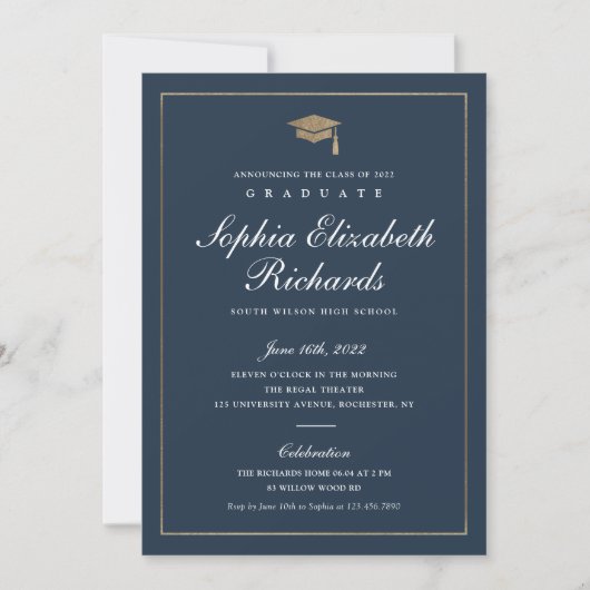 Classic Script Gold Photo Graduation Invitation (Devant)