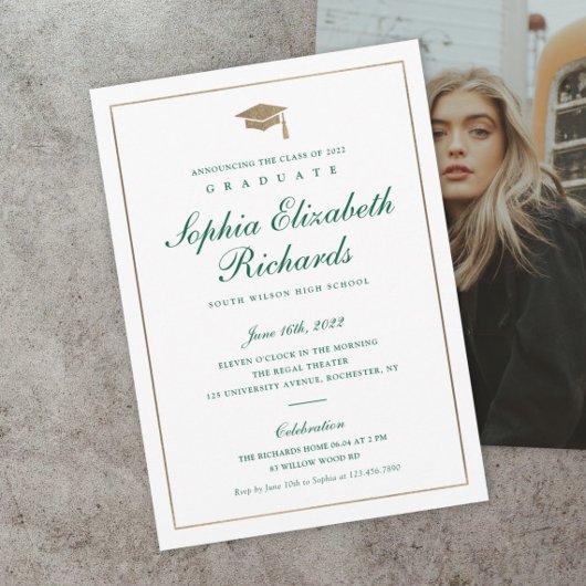 Classic Script Gold Photo Graduation Invitation