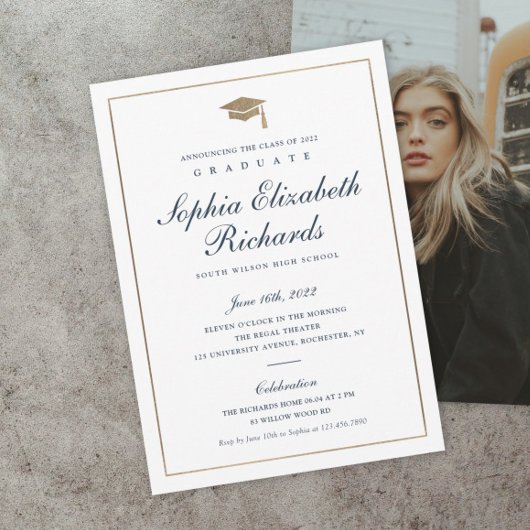 Classic Script Gold Photo Graduation Invitation