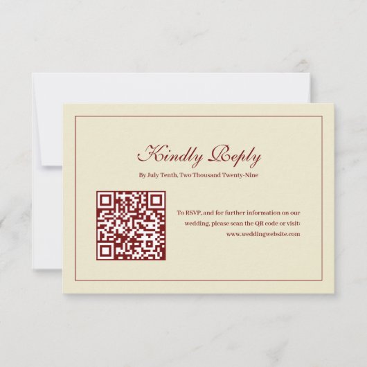 Classic Script Ivory Monogram Wedding QR Code RSVP Kaartje (Voorkant)