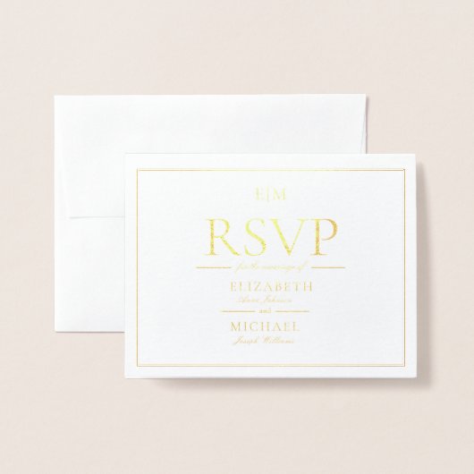Classic Script Monogram Weddenschap RSVP Folie Kaarten (Voorkant met envelop)