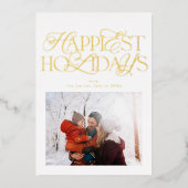 classic script photo christmas gold folie feestdagenkaart (Voorkant)