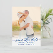 Classic Script Photo Sla het datumportret op Save The Date (Staand voorkant)