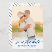 Classic Script Photo Sla het datumportret op Save The Date (Voorkant / Achterkant)