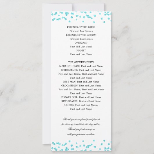 Classic Script Trouwprogramma Confetti Turquoise Kaart (Achterkant)