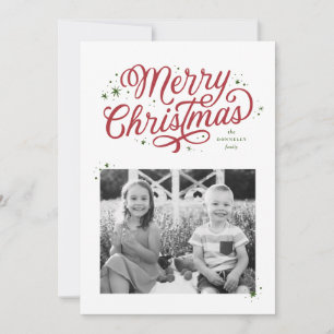 Classic Script Vrolijk Kerstfeest Rood en Groen Feestdagenkaart