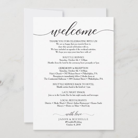 Classic Script Wedding Itinerary - Weddenschap Kaart (Voorkant)