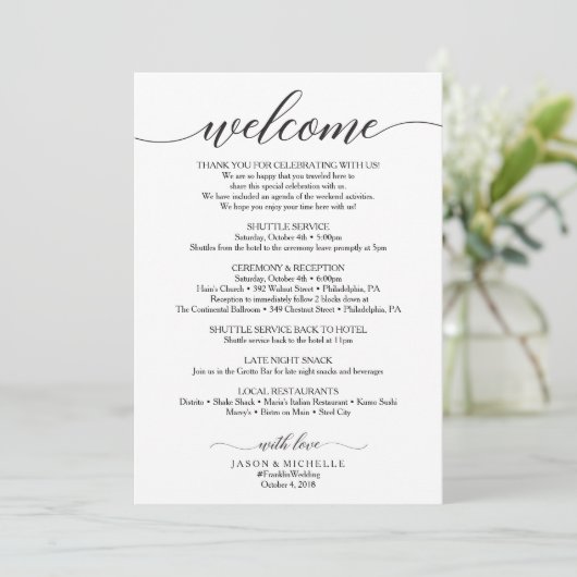 Classic Script Wedding Itinerary - Weddenschap Kaart (Staand voorkant)