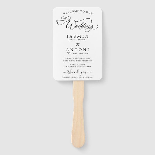 Classic Script Wedding Program and Timeline Handwaaier (Voorkant)