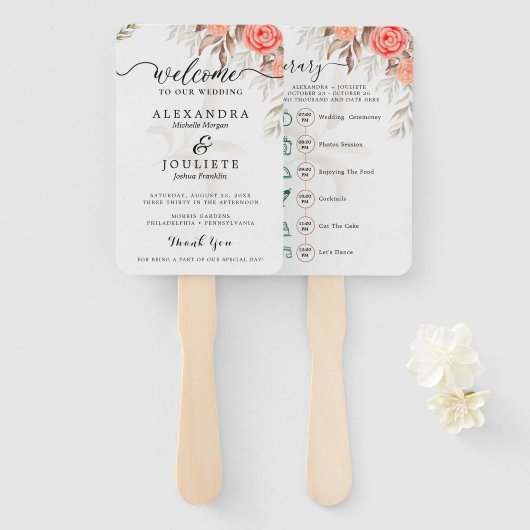 Classic Script Wedding Programma en Tijdlijn Hand  Handwaaier (Voorkant en achterkant)