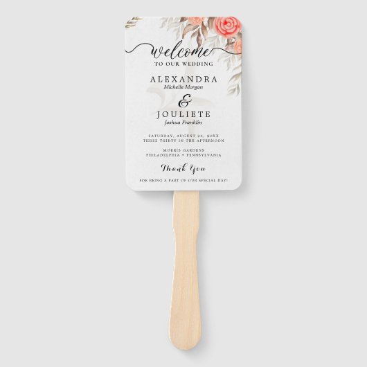 Classic Script Wedding Programma en Tijdlijn Hand  Handwaaier (Voorkant)