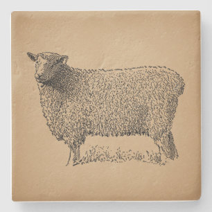 Classic Sheep Art Illustratie Antiek Boerderij Ani Stenen Onderzetter