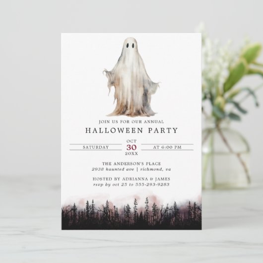 Classic Sheet Ghost | Spooky Bossen Halloween Part Kaart (Staand voorkant)