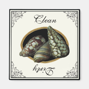 Classic Shells Black Clean Dirty Dishwaser Magnet Magneet