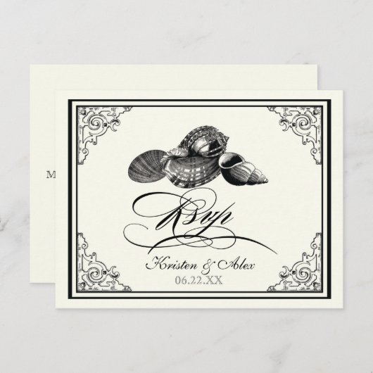 Classic Shells Black Cream Mariage Carte postale R (Devant / Derrière)