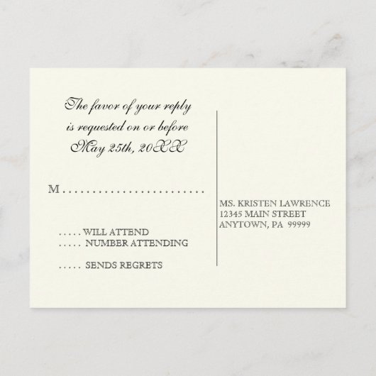 Classic Shells Black Cream Mariage Carte postale R (Dos)