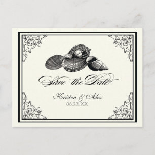 Classic Shells Black Cream Save the Date Briefkaar Aankondigingskaart