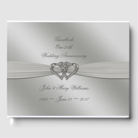 Classic Silver 25th Wedding Jubileum Guestbook Gastenboek (Voorkant)