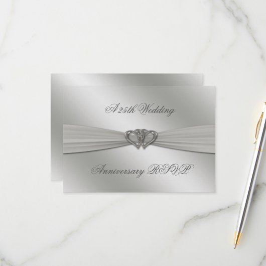 Classic Silver 25th Wedding Jubileum RSVP (Voorkant / Achterkant in situ)