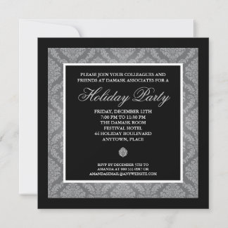 Classic Silver Damask Corporate Holiday Party Kaart