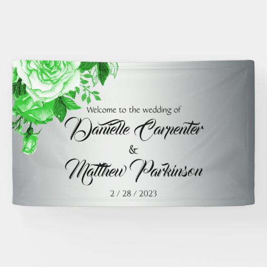 Classic Silver en Green Rozen Bruiloft Welkom Spandoek (Horizontaal)
