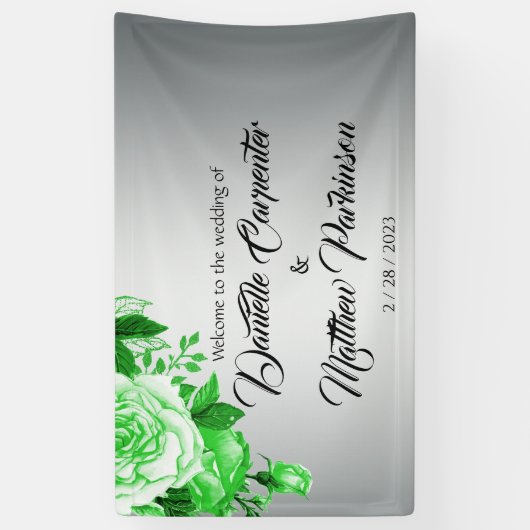 Classic Silver en Green Rozen Bruiloft Welkom Spandoek (Verticaal)