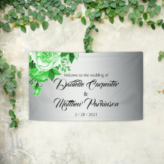 Classic Silver en Green Rozen Bruiloft Welkom Spandoek