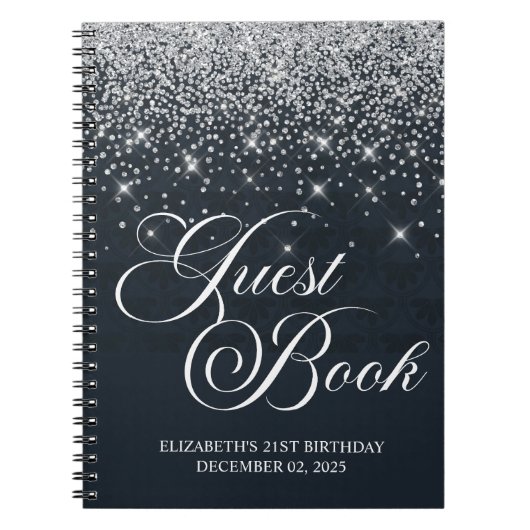 Classic Silver Glitter Zwart Gastenboek 21e dag Notitieboek (Voorkant)