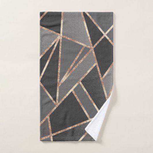 Classic Silver Grey Charcoal Roos Gold Geo #1 Bad Handdoek (Handdoek)