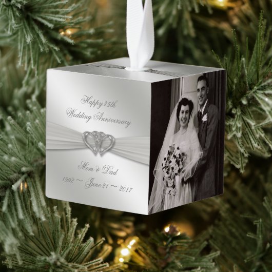 Classic Silver Wedding Jubileum Kubus Ornament (Boom)