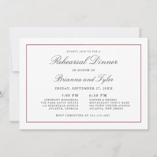 Classic Simple Elegance Wedding Rehearsal Dinner Kaart