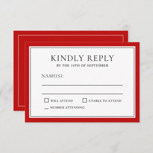 Classic Simple Elegant RSVP avec bordure rouge (Devant / Derrière)