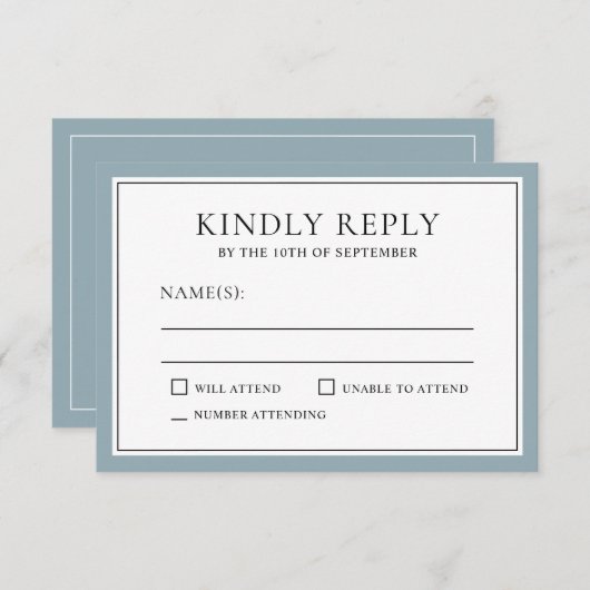 Classic Simple Elegant RSVP avec Dusty Blue Edging (Devant / Derrière)