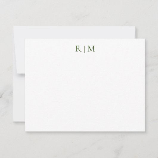 Classic Simple Green Two Monogram Note Kaart Notitiekaartje (Voorkant)