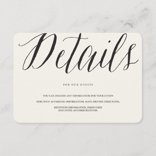 Classic Simple Script Modern Chic Wedding Details Informatiekaartje (Voorkant)