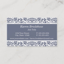 Classic Slate Grey Floral Damask Visitekaartjes