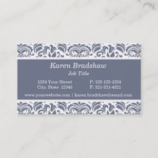 Classic Slate Grey Floral Damask Visitekaartjes