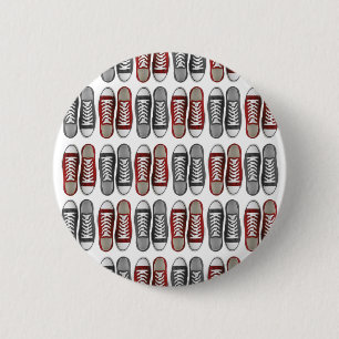 Classic Sneaker Patroon rood & grijs Ronde Button 5,7 Cm