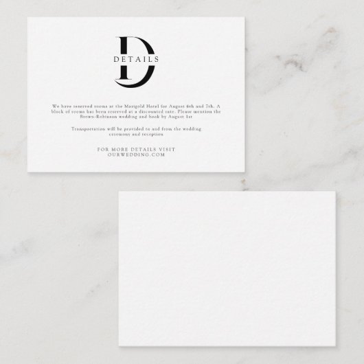 Classic Sophisticated Monogram Wedding Details Informatiekaartje (Voorkant / Achterkant)