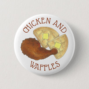 Classic Soul Food Fried Chicken and Waffles Diner Ronde Button 5,7 Cm