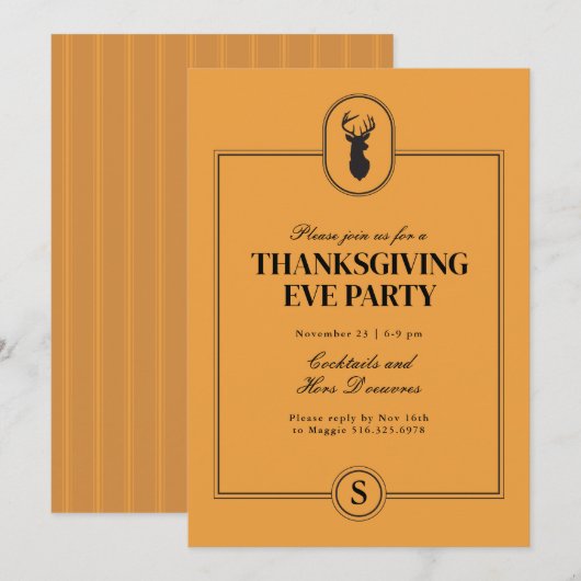 Classic Stag Thanksgiving Eve Pinstripe Invitation (Devant / Derrière)