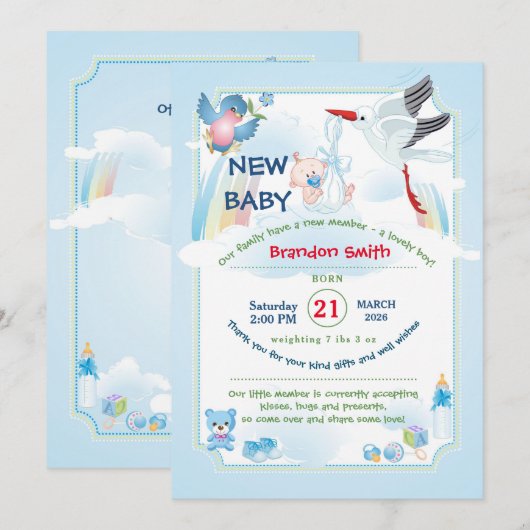 Classic Stork Baby Shower Invitation Kaart (Voorkant / Achterkant)