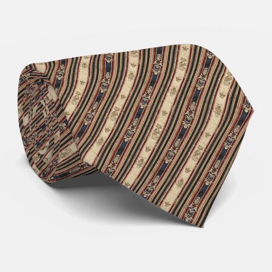 Classic Stripe Pattern Navy Maroon Gold Stropdas (Opgerold)