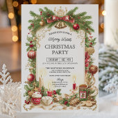 Classic Stripe Red Bow Christmas Party Invitation