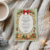 Classic Stripe Red Bow Christmas Party Kaart