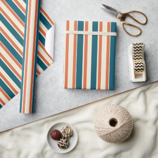 Classic Stripes Blauw en Sinaasappel Modern Trendy Cadeaupapier