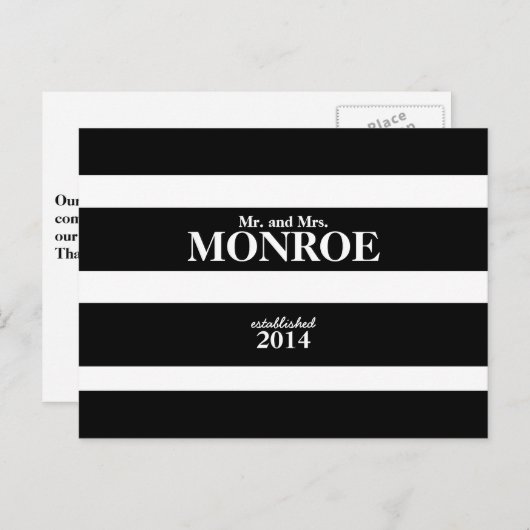 CLASSIC STRIPES BRUILOFT BEDANKT BRIEFKAART (Voorkant / Achterkant)